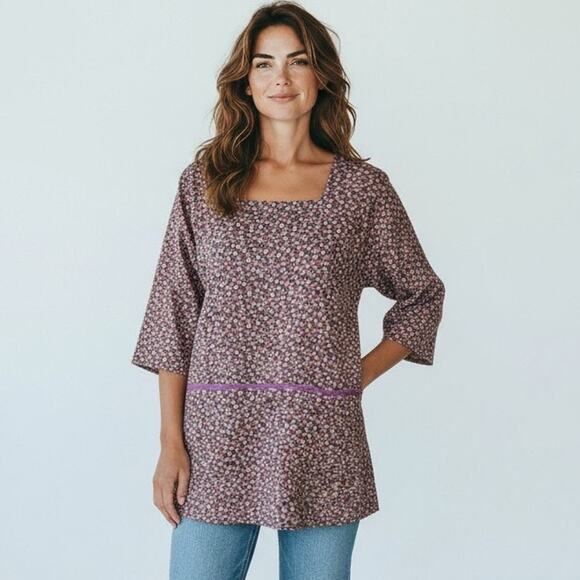 Design House Print 100% Cotton Smock Apron Front Pocket All Over Floral Print - Picture 1 of 8